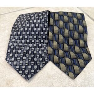 2 Louis Roth 100% Silk‎ Men's tie Blue Geometric Pattern Career Work Meeting